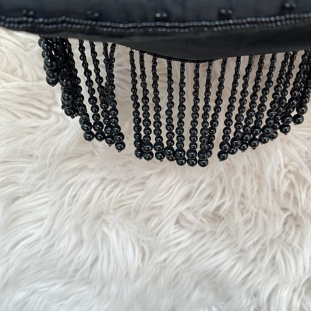 LA REGALE  Vintage Satin Pouch w/ Droplet Beaded Evening Crossbody Purse, Black - Picture 14 of 15